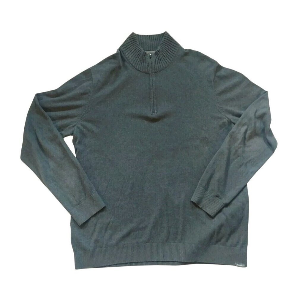 Eddie Bauer Mens TXL Gray Half-Zip Pullover Sweater 90% Cotton 10% Merino Wool